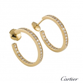 Cartier Diamond Yellow Gold Hoop Earrings 2.44ct